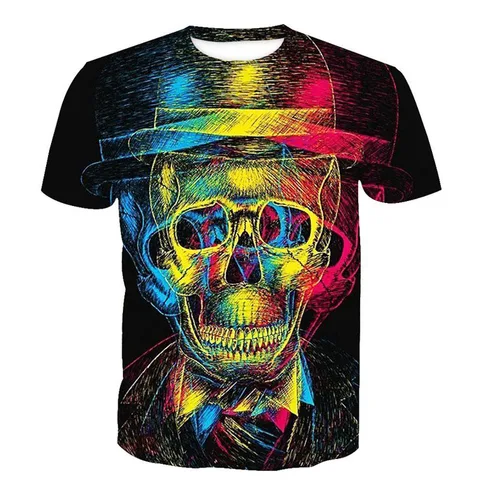 Camo Skull Graphic 3D Harajuku Print New Trend Avant-Garde Street Hip-Hop Personality Men's Round Neck Short Sleeve T-shirt Tops