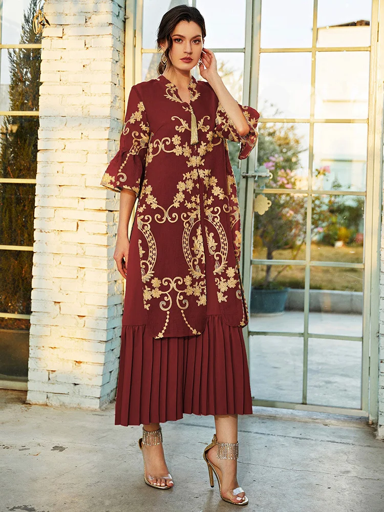 

TOLEEN Women Elegant Maxi Long Shirt Dress 2022 Summer Luxury Embroidery Abaya Arabic Turkey African Evening Party Robe Vestidos