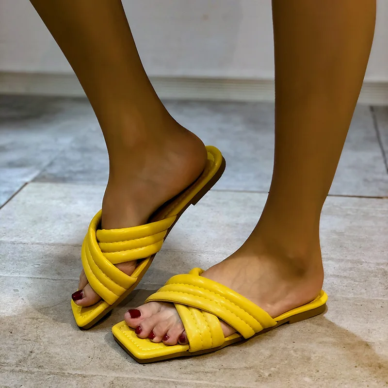 

Summer Open-toe Square-toe Sandals and Slippers Fashion Simple and Versatile Cross-strap Casual Soft-soled Outer Shoes