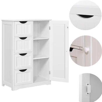 White Wooden 4-Drawer Storage Cabinet
