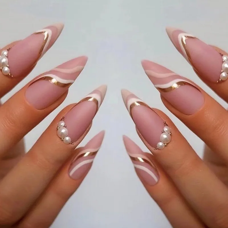 

Fake Nails Nails Art Gel Tips Full Cover Pink And White Edge Pearl Armor With Designs Clear Display Short False Press On Acrylic