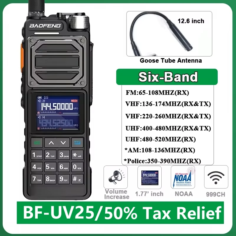 Baofeng UV25 Air Band Walkie Talkie 10w Беспроводная копия частоты NOAA Type-C зарядное устройство для