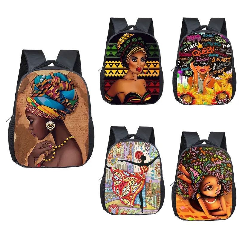 Cartoon African Girl Print Backpack For  Girls Children School Bags Kids Small Shoulder Bag Kindergarten Backpack