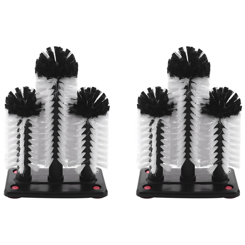 

2X Glass Washer 3 Brush Glass Washing Brushes With Suction Base Bar Glass Cleaner For Bar,Kitchens,Red Wine Glasses,Cup