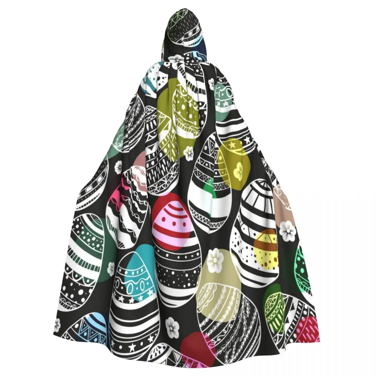 

Unisex Witch Party Reversible Hooded Adult Vampires Cape Cloak Easter Eggs Colorful Scattered Confetti Pattern