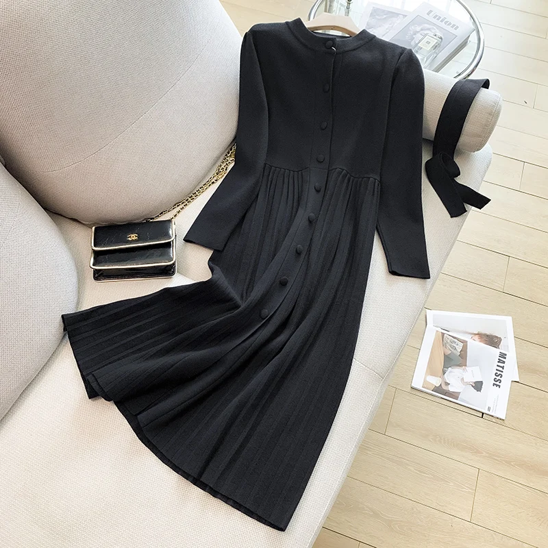 

Winter Single-breasted Sweater Black Dress Long Sleeve Long Cardigan Dresses For Women Warm Vestido Robe Knitted Fall Clothing