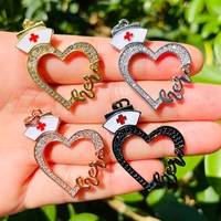 5pcs zirconia paved nurse hat heart hero words charm for women bracelet making letter pendant girl necklace keychain jewelry diy
