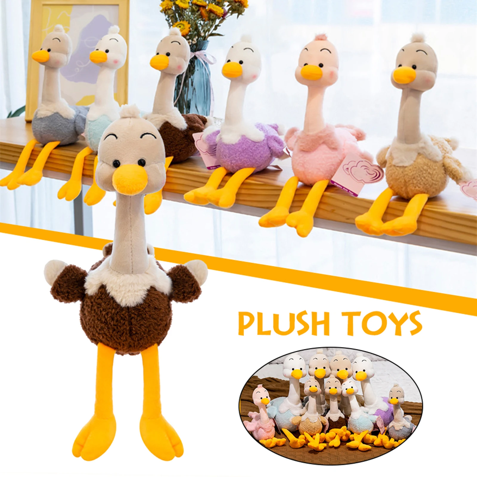 

Cute Ostrich Plush Toy Super Soft Stuffed Animals Throw Pillow for Children Home Decoration for Girls Beside Doll MU8669