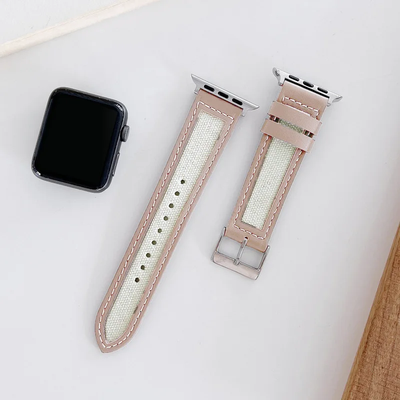 Leather Strap For Apple Watch 8 band 45mm 41mm/Ultra 49mm 40 44mm Bracelet Canvas Wrist For Iwatch Series 7 se 6 5 4 Sport Belt