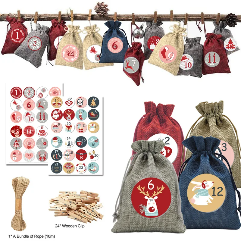 

24Pc/Set Advent Calendar Gift Bag Set DIY Christmas Decorations Santa Claus Christmas Doll Merry Christmas Navidad kid Gift 2023
