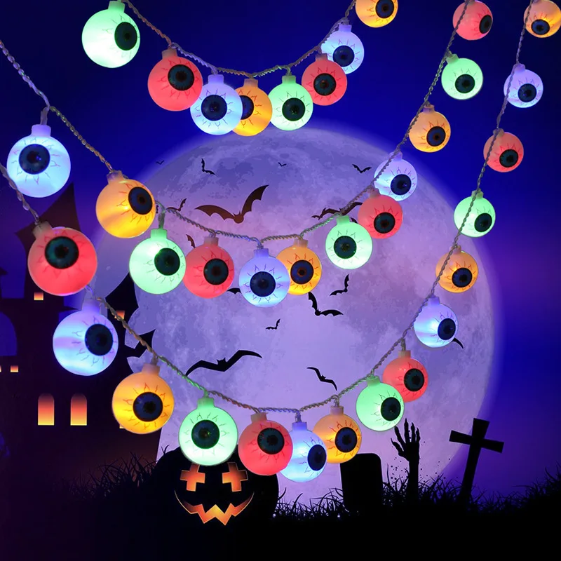 Horror Pumpkin LED String Lights Scare Eyes Halloween Light Decorations for Home Outdoor Party Flashing Lights Decor Props GL129