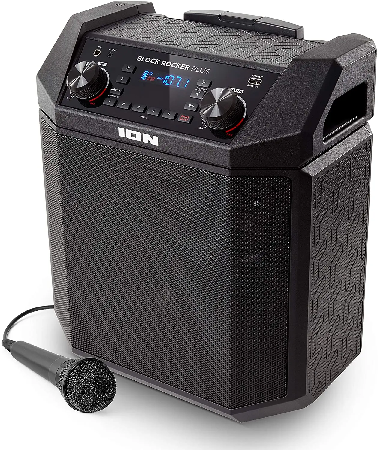 

New low price ION Audio Block Rocker Plus - Portable Bluetooth Speaker 100W W/Battery, Karaoke Microphone, AM FM Radio Metal