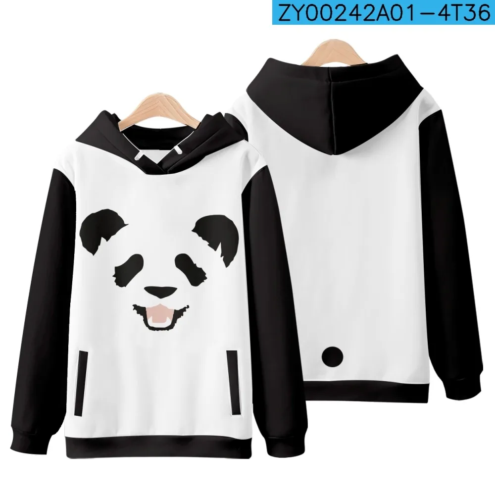 

3D cute smiling panda Hoodies Sweatshirts simple black and white color matching stitching men's women's Clothes tops