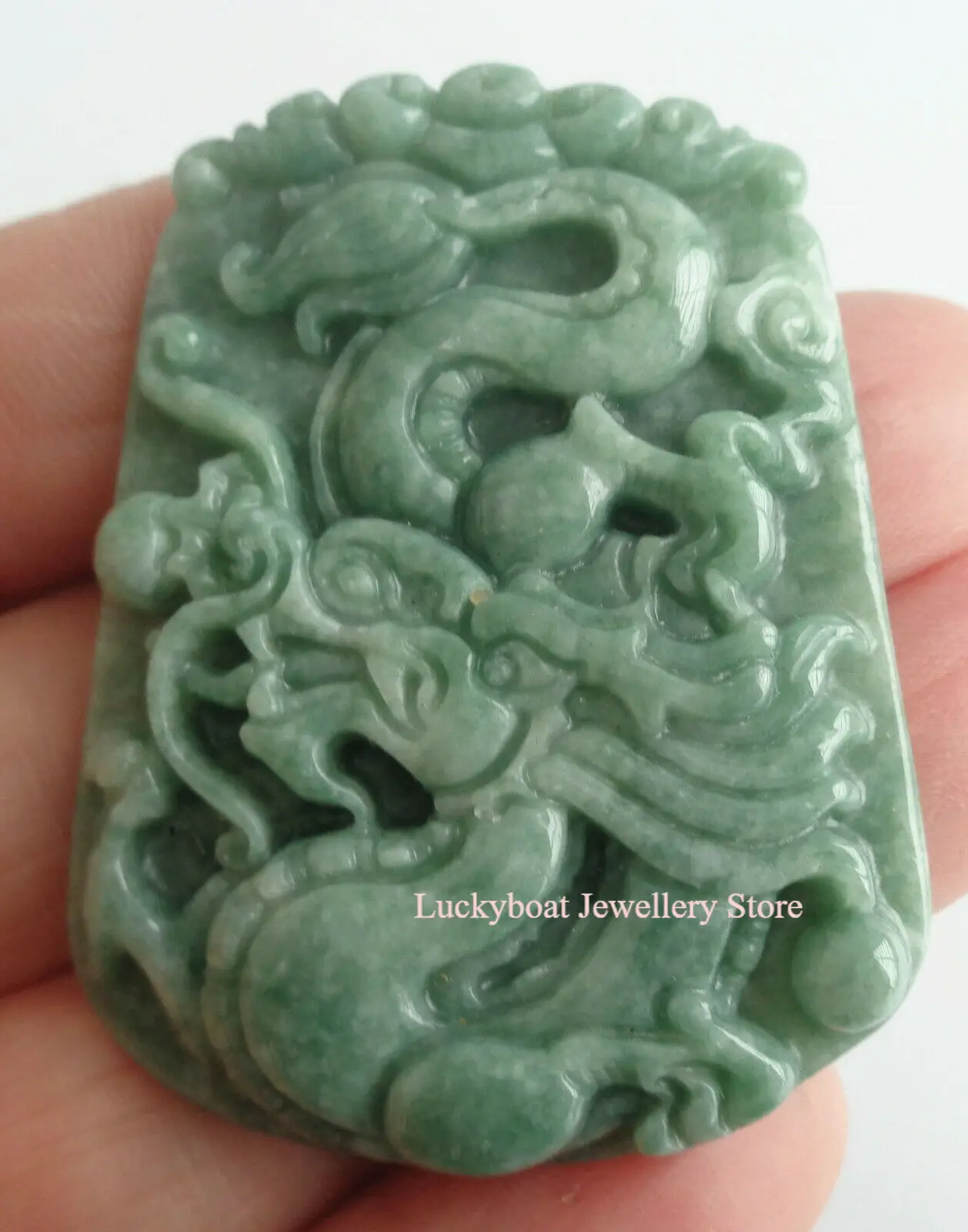 

Certified Deep Green Natural A Jade Jadeite Handmade Carved Dragon Ruyi Pendant