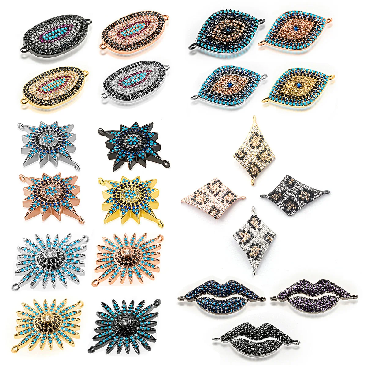 

DIY Pendant Jewelry Making Bracelets Necklace Supplies Gold Plated Turkish Evil Eye Charm Connectors Pave Zirconia Accessories