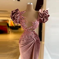 velvet puff sleeves ruffle sequin evening dress mermaid ball dress party banquet dress plus size custom