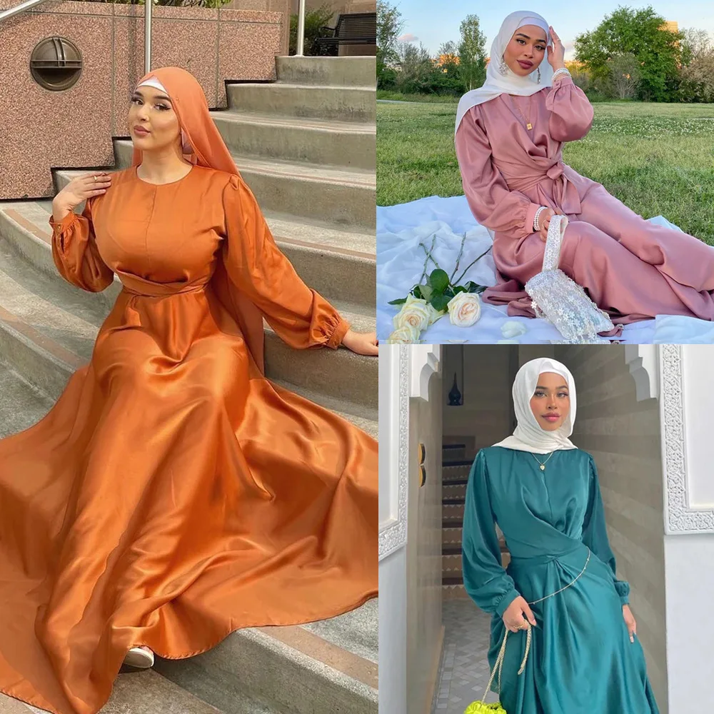 

Saudi Arabian Evening Dresses Foreign Trade Cross border Muslim Solid Color Robe and Ankle Prom Gowns