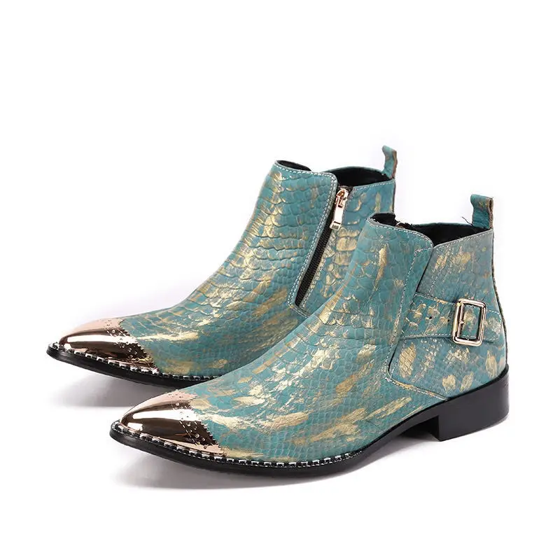 's Leather Ankle Boots Leather Western Ankle Boots Men Metal