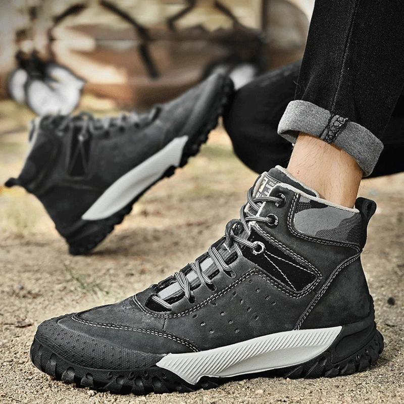 Xiaomi SALUDAS Men Genuine Leather Casual Shoes Luxury High-top Leather Boots Waterproof Winter Warm Cotton Boots Sneakers Male