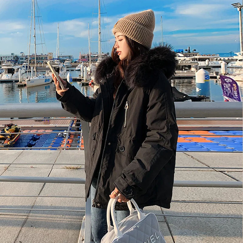 Jacket Women Winter Coat Hooded Fur Collar Outwear Cotton-padded Jacket Ladies Warm Loose Fashion Korean Style 2022 Clothes