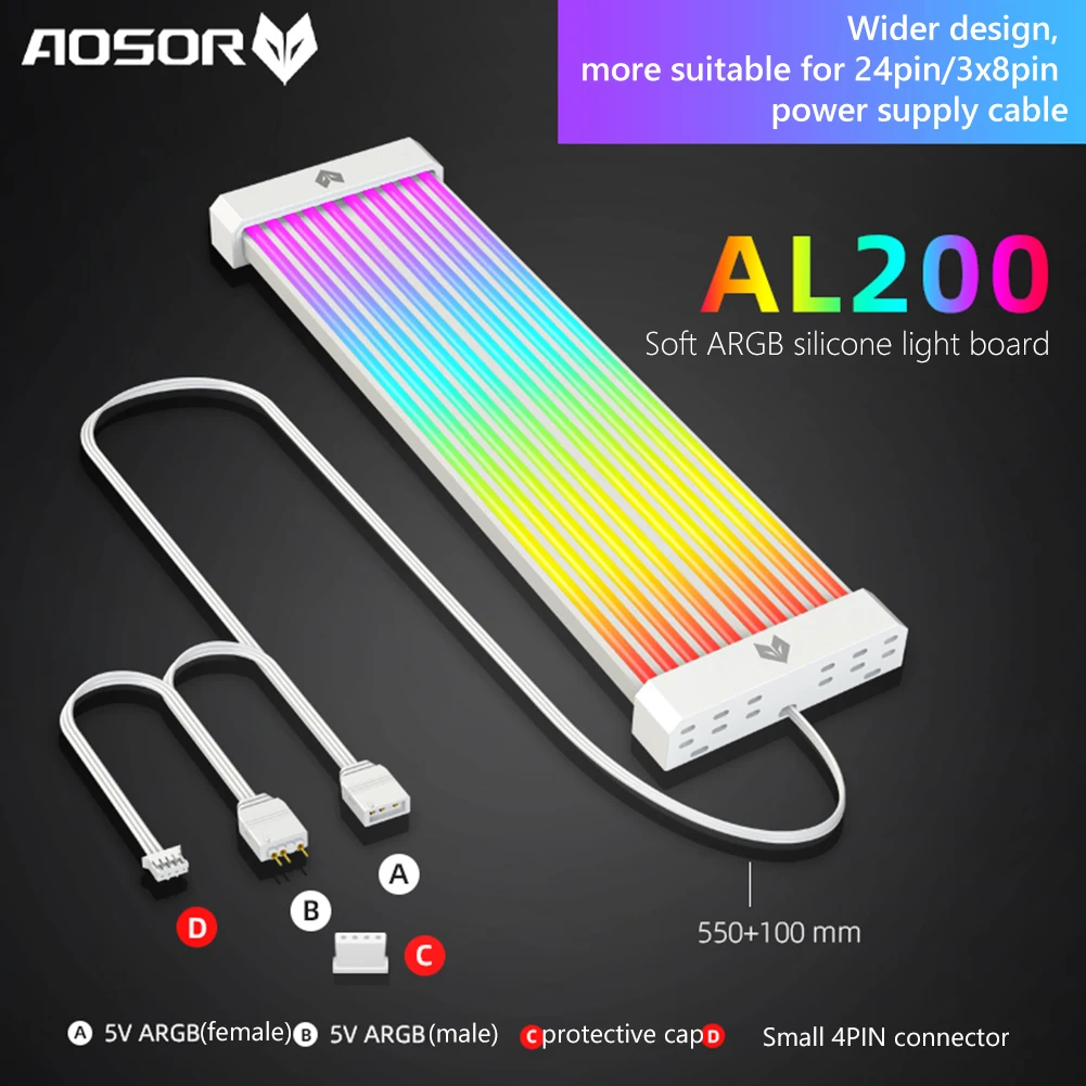 

Гибкая светодиодная лента COOLMOON AOSOR AL200, гибкая Сгибаемая многофункциональная лента для видеокарт 3x, 8P, 5 В, с синхронизацией подсветки Aura Sync