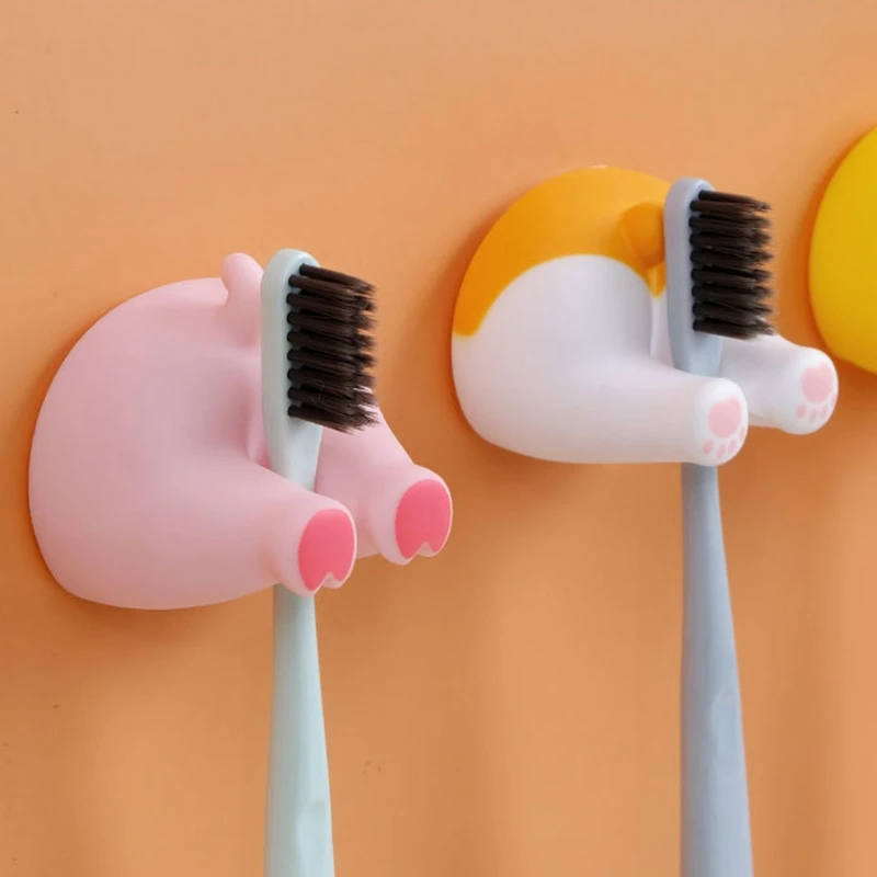 

72XD Cartoon Animal Tail Toothbrush Holder Free Punch Hanger Storage Rack for Home Bedroom Bathroom Multifunctional Organizer