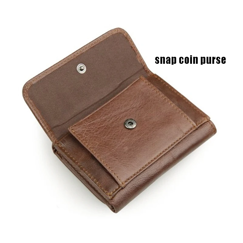 głowy w stylu vintage portfele z naturalnej skóry bydlęcej dla mężczyzn krótkie zapięcie na zatrzask uniseks