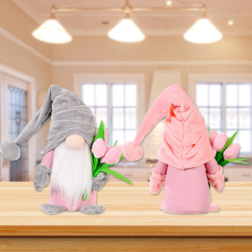 

Mothers Day Gift Ornaments Gnome Elf Plush Faceless Doll Holding Tulip Dwarf Home Party Decor