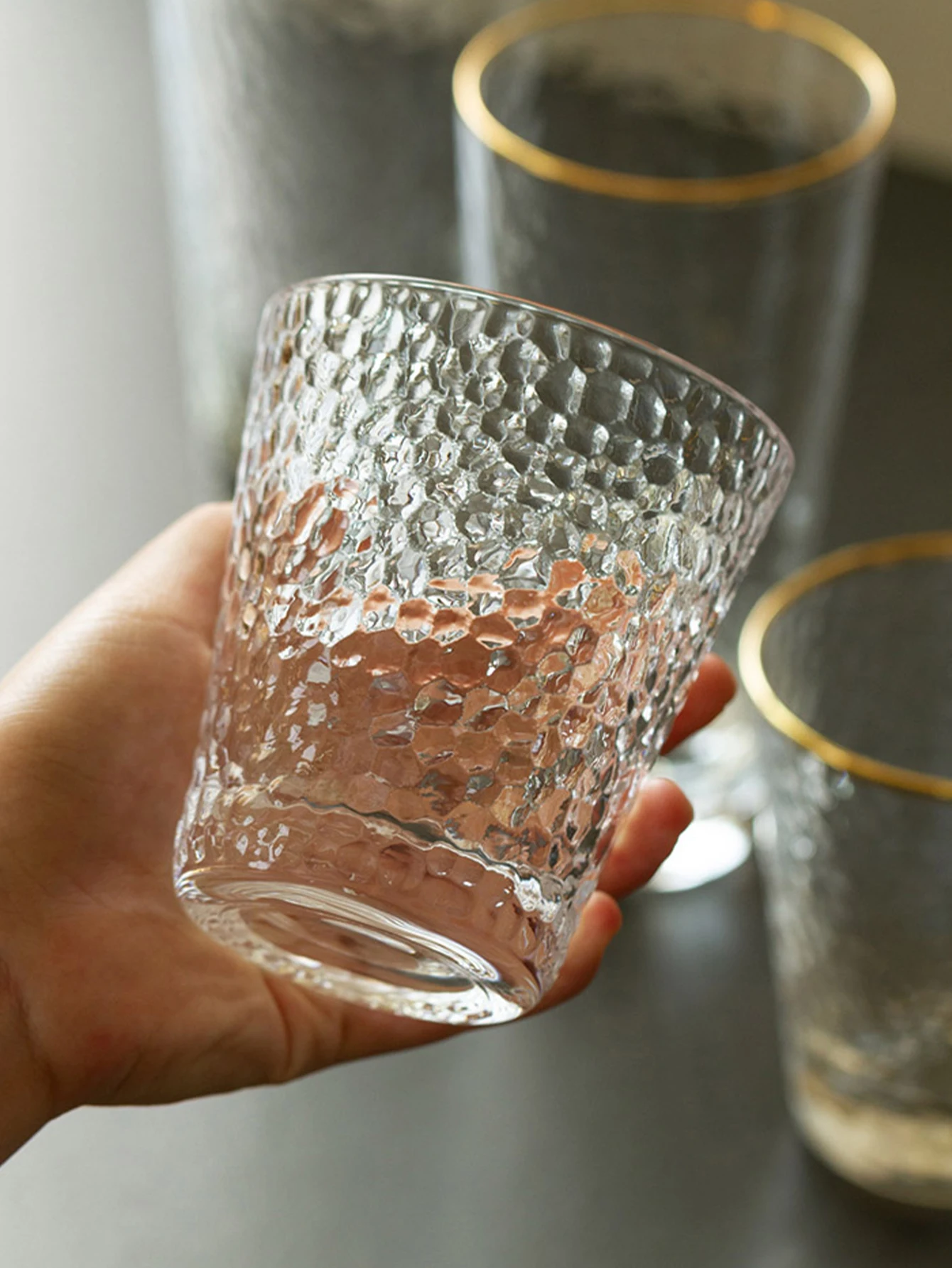 Стеклянный Стакан KLP С Молотковым Узором - Прочная Термостойкая Чаша Для