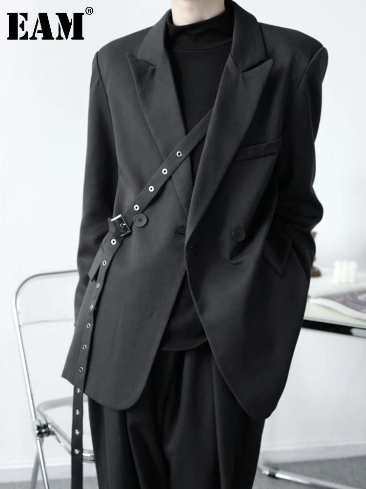 

[EAM] Women Irregular Ribbon Casual Blazer New Lapel Long Sleeve Loose Fit Jacket Fashion Tide Spring Autumn 2022 1DF0898