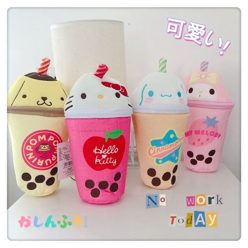 

Cartoon Anime Sanrio Kawaii Kuromi Cinnamorol Mymelody Pearl Milk Tea Shaped Plush Pen Case Cosmetic Bag Storage Bag Gift