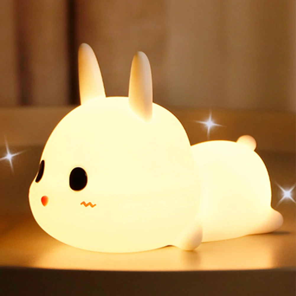 

Cute Rabbit Dimmable Night Light USB Rechargeable Baby Children Bedside Bedroom Silicone Cartoon Timer Nursing Lamp Touch Gift