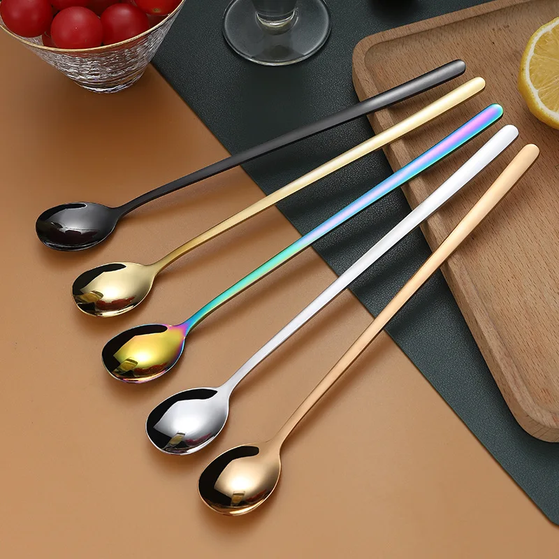 

Colorful Long Handle Salad Spoon Stainless Steel Dessert Fork Western Fruit Forks Cutlery Set Tableware Kitchen for Home