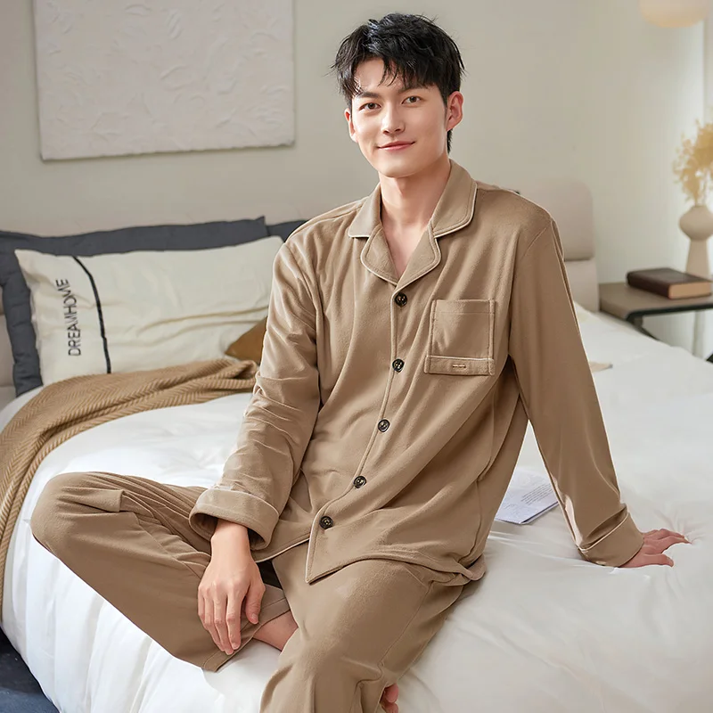 

Мужская пижама, теплая флисовая осенне-зимняя мужская пижама, Мужская пижама, одежда для сна с длинным рукавом, толстый фланелевый комплект для отдыха и сна 3XL