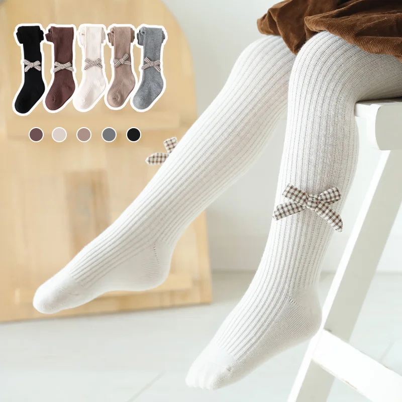 1 Pair Kid Pantyhose Ins Korean Fashion Bow Tights Leggings Stocking for Baby Girl Spring Autumn Combed Cotton Children Sock