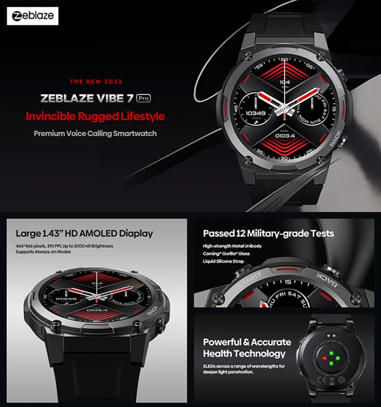 Фото Смарт-часы Zeblaze Vibe 7 Pro, 1,43-дюймовый AMOLED-дисплей, Hi-Fi телефонные звонки, прочность военного класса №4