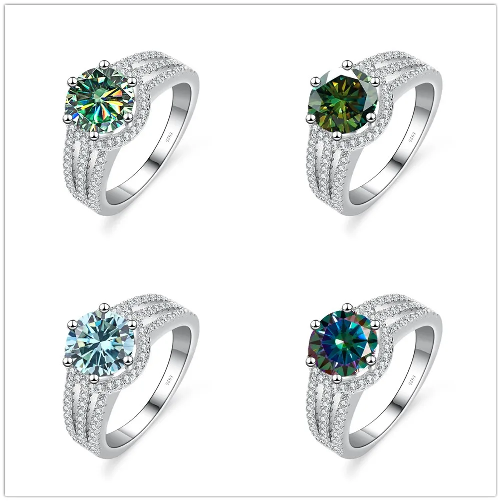 Женское кольцо из серебра 925 пробы с муассанитом роскошное круглое обручальное