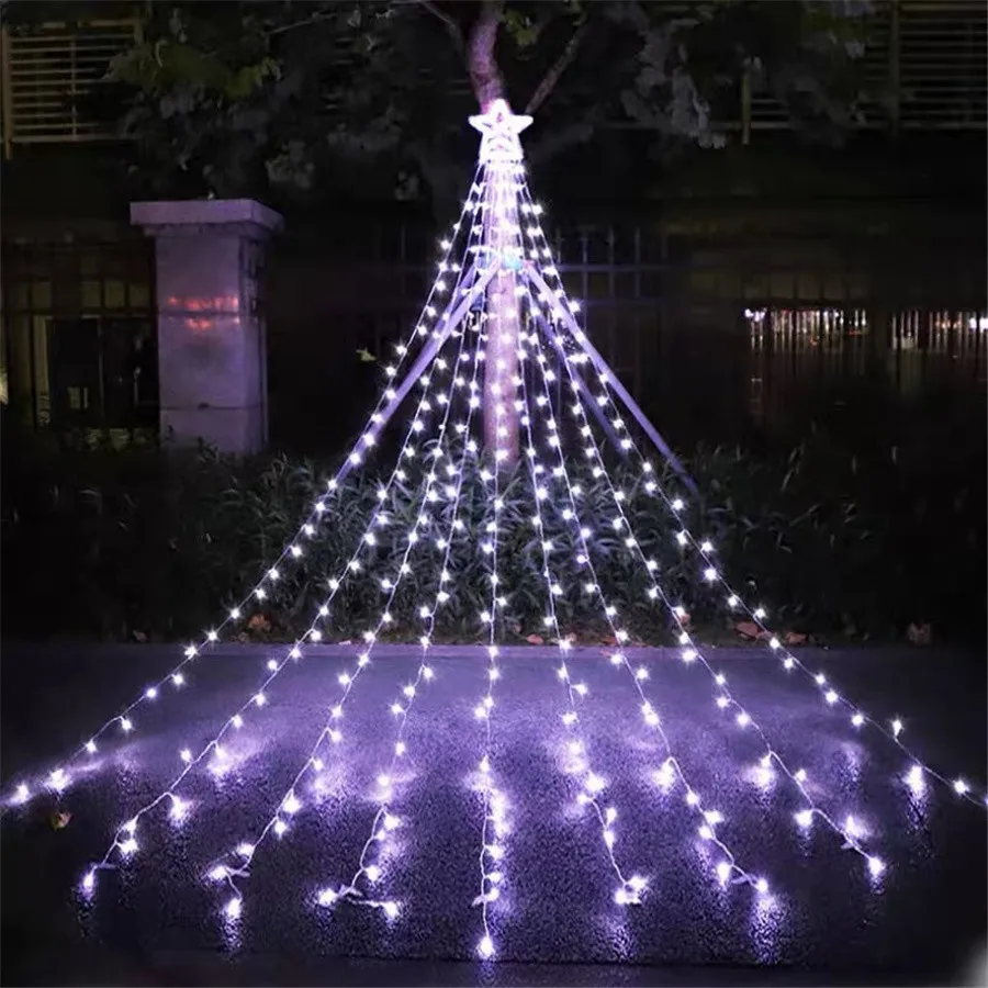 

Holiday Lighting LED Christmas Lights 8 Modes Outdoor Garland Star Waterfall Fairy String Light for Party Garden Courtyard Decor
