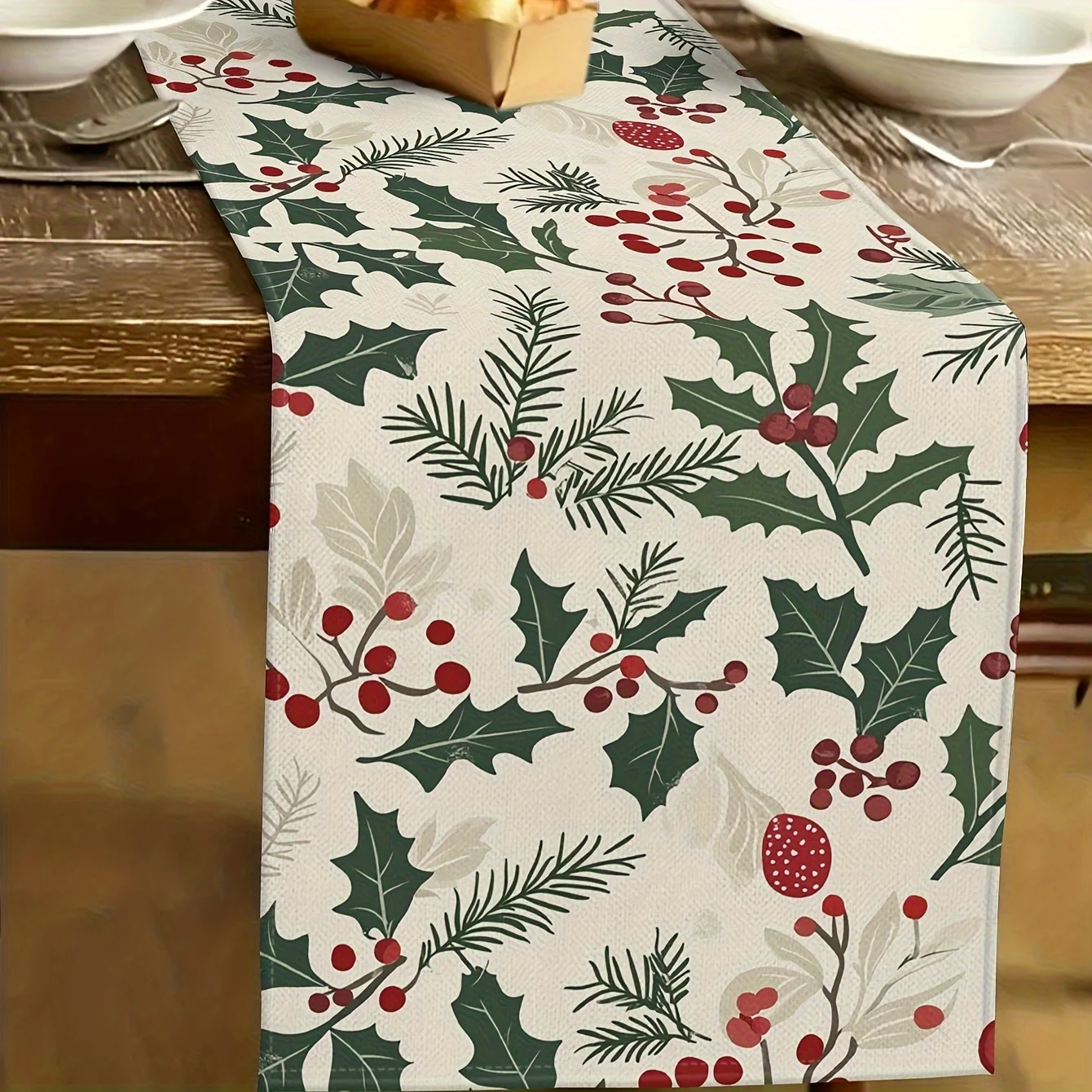 Льняная скатерть-дорожка  Merry Christmas