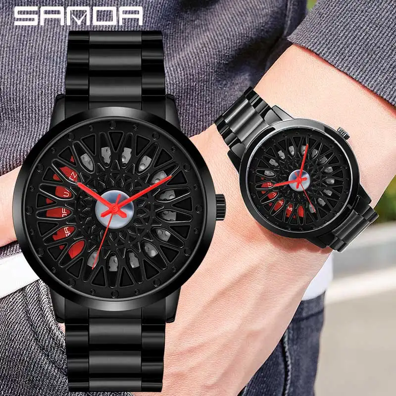 

Men Car Wheel Watch Fashion Creative Waterproof Sport Watch Men's Unique Racing Stainless Rim Hub Quartz Watch Relogio Masculino