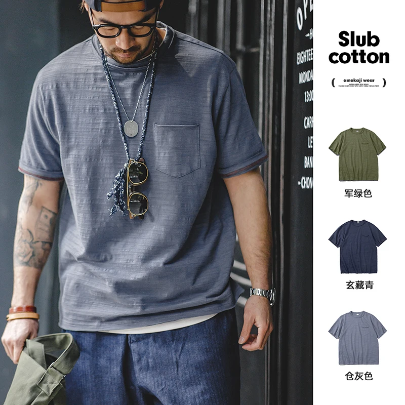 

Maden Vintage Slub Cotton Pocket T Shirt for Men Amekaji Casual Military Short Sleeve Tee Summer Oversize Workwear Plain Tops