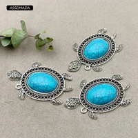 assomada blue turquoises stone tortoise pendant for women chain necklace artificial turquoise charms diy jewelry making gift