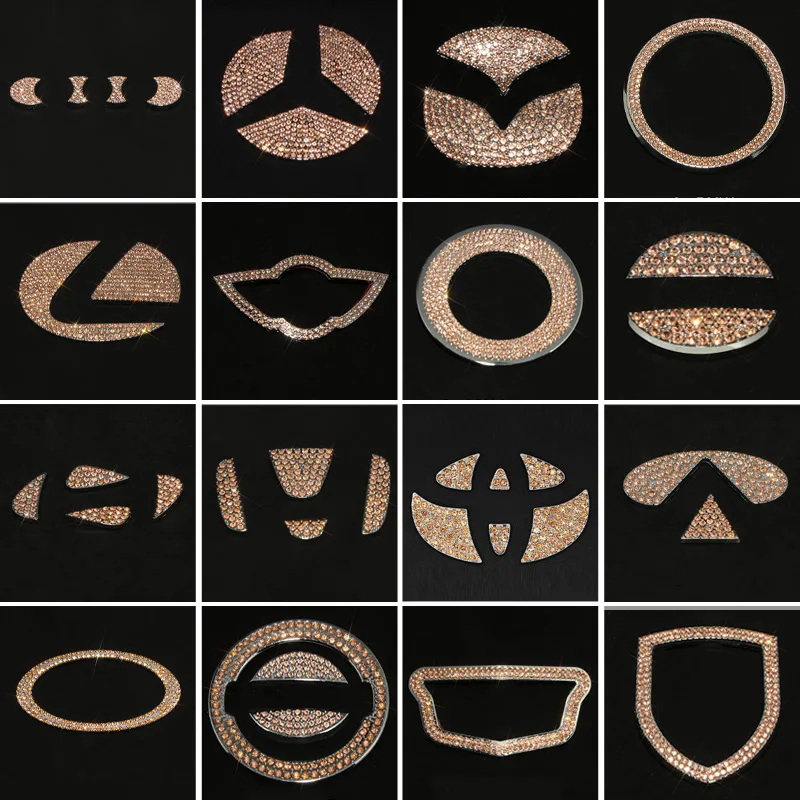 

(Champagne) Car Bling Steering Wheel Logo Decal Sticker Interior Accessories Diamond Metal Emblem Fit for VW BMW MINI FORD