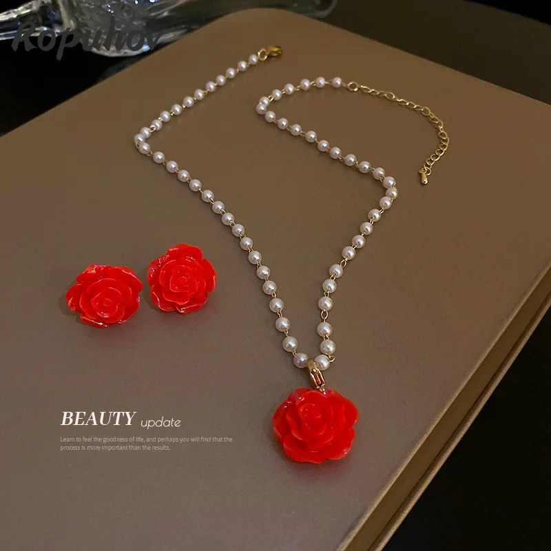 

Новинка 2021, женские серебряные серьги Ropuhov с красной розой, простые корейские серьги с милыми маленькими цветами, рождественский подарок