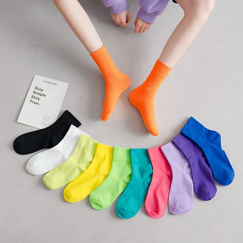 

Harajuku New Color Korea Candy Cotton Retro Women Socks Cute Designer Ankle Japanese Funny Purple Green Blue Winter Short Socks