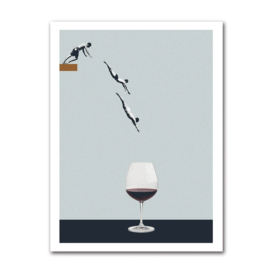 

Фотообои с рисунком красного вина, кофе, плавание на стене, минималистичное художественное украшение для кухни и дома