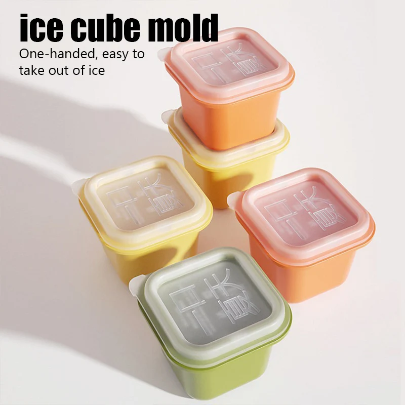 

6Pcs Independent Ice Cubes Large Ice Tray Mold Silicone Home Storage Making Ice Box With Lid Kitchen Accessories [1 Box Of 6]