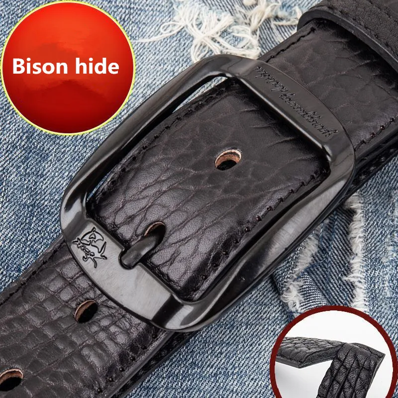 

3.8CM Retro Men Jeans Belt Bison Hide Men's Belt Pure Cowhide Alloy Needle Buckle Belt Handmade Genuine Leather Casual Belt