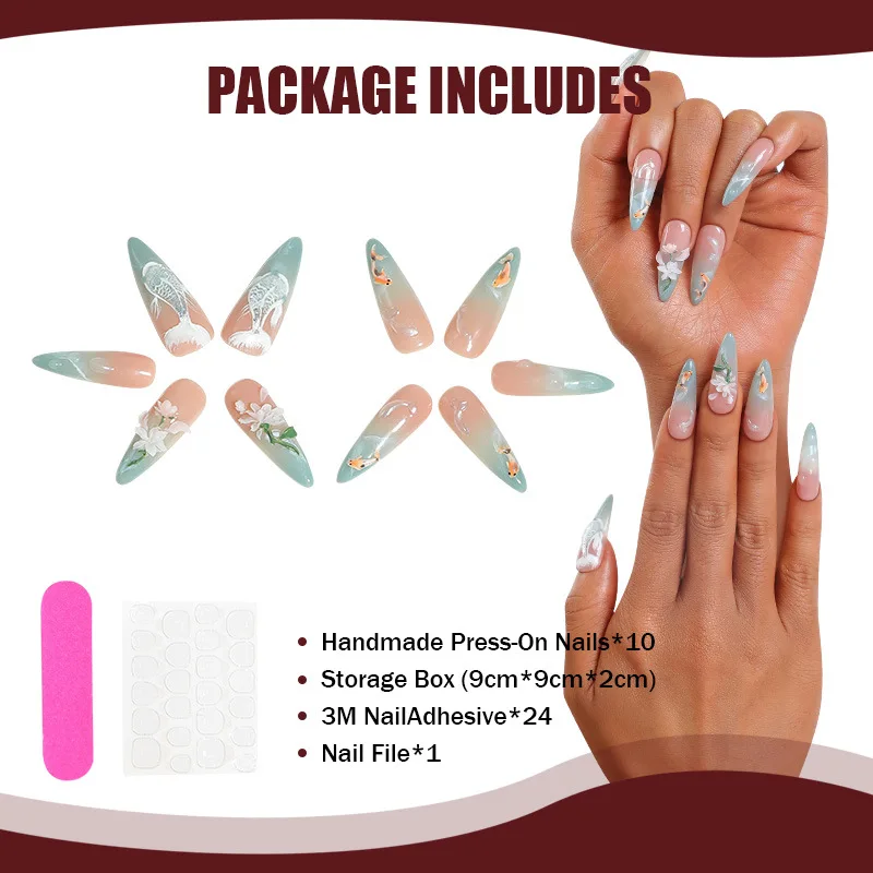 Набор летних накладных ногтей с лотосом 10 шт. накладные ногти длинным миндальным