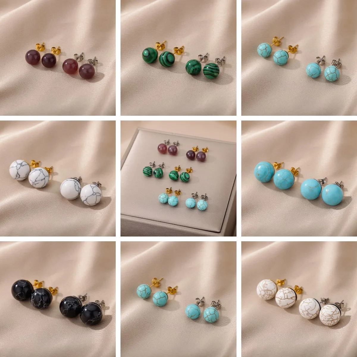 

2022 New Bohemian Handmade Natural Stone Beads Hoop Earrings for Women Stainless Steel Circle Huggie Hoops Jewelry Joyas Gift